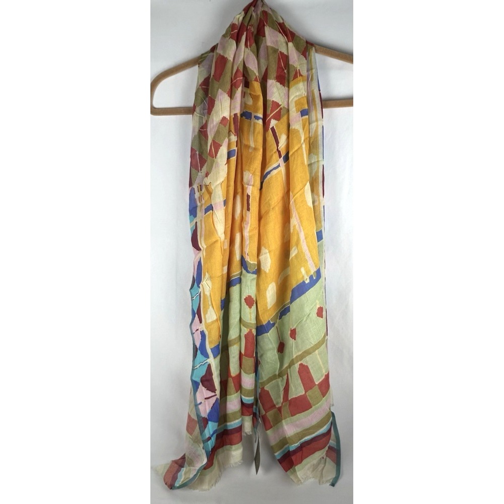 NWT Anthropologie Vismaya 100% Modal Abstract Large Scarf Shawl Fringe Sheer